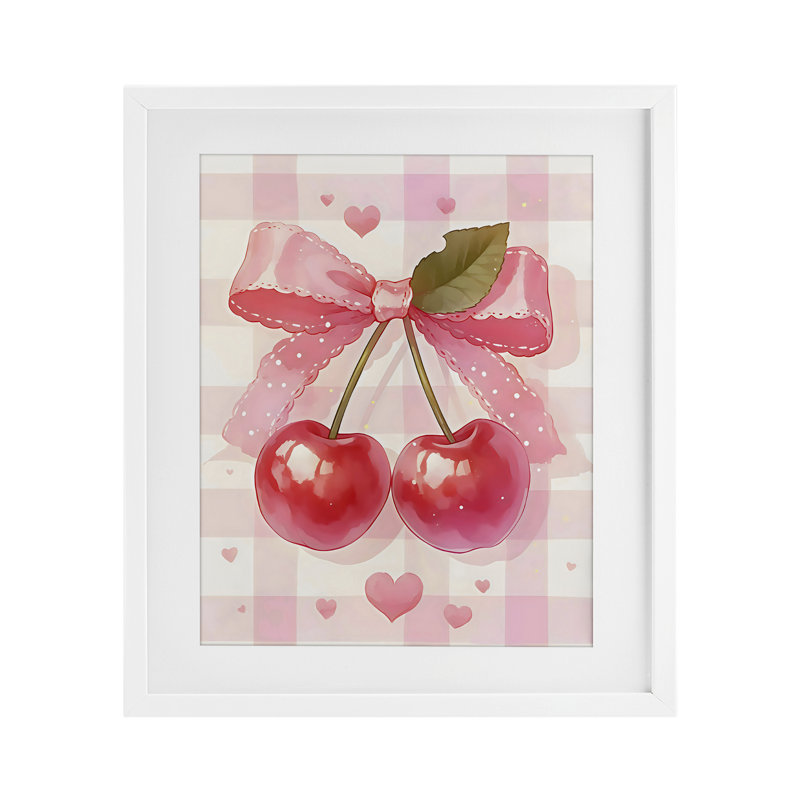 «Cherries on Pink Gingham», reproduction encadrée sous verre, design by Creative Studio, H 21 po x l 17 po