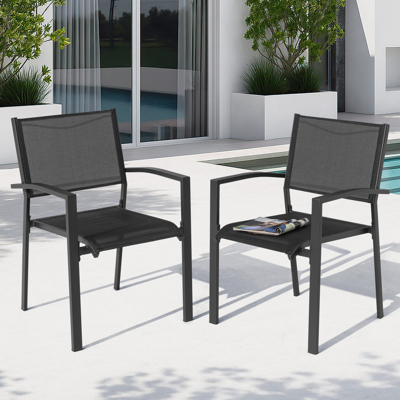 Outdoor Stackable Textilene Dining Chairs Set, Black, 6 pack