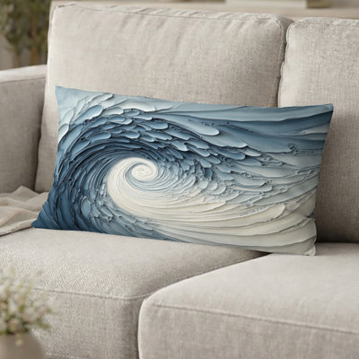 Coussin bleu et blanc à motif de spirale côtière de l'océan II - formes abstraites