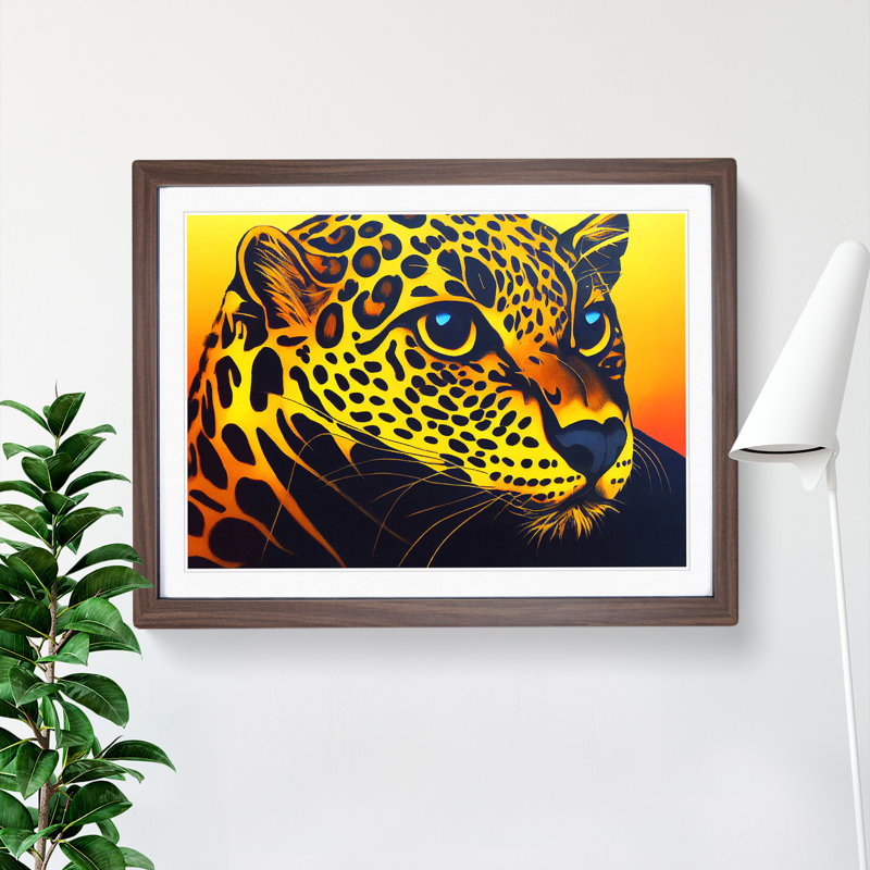 Illuminated Leopard 1 Piece Single Picture Frame Wall Art, 34cm H x 46cm W x 2cm D, Walnut