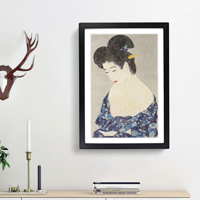 Woman in Blue by Ito Shinsui - Framed Print, 36cm H x 27cm W x 2cm D, Black Framed
