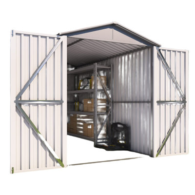 10 ft. W x 5.5 ft. D Metal Shed with Window, Motorcycle Outdoor Steels in Grey + White (53 sq. ft.)