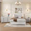 Ensemble de chambre à coucher 3 pièces pour grand lit tapissier avec lumières DEL, tables de chevet et rangement-469918484