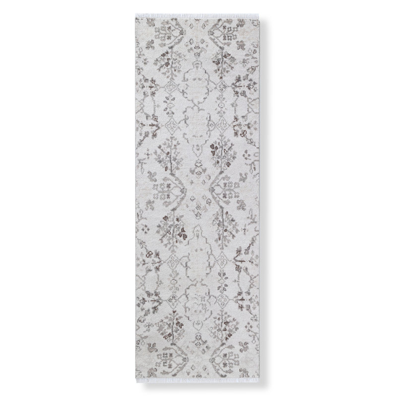 Tapis gris en laine noué à la main Bridgerton, Tapis de couloir 2 pi 6 po x 12 pi