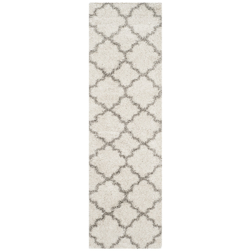 Darrold Shag Performance Geometric Rug, Runner 2'3" x 8', Ivory/Gray