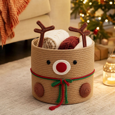 Décorations de Noël Panier de rangement sur le thème de Noël Panier de rangement de grande capacité pour ranger les vêtements et les fournitures de décoration
