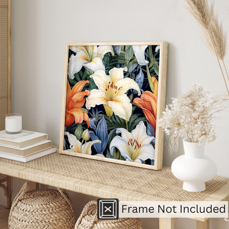 Impression florale de fleurs de lis tropicales non encadrées, H 12 po x l 12 po