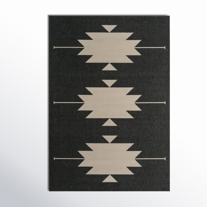Tapis d'intérieur / extérieur gris anthracite de style Sud-Ouest Genesis, Rectangle 1 pi 8 po x 3 pi 7 po