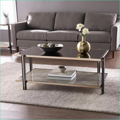 Table basse Champagne avec plateau à miroir et rangement - Élégante pièce maîtresse du salon