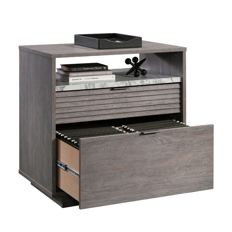2 classeurs latéraux gris moyen pour le rangement organisé dans le bureau à domicile, le salon ou le bureau, glissières à extension, finition neutre, installation facile, ouverture avec faux marbre, H 29,48 po x l 19,89 po x H 30 po, moyen