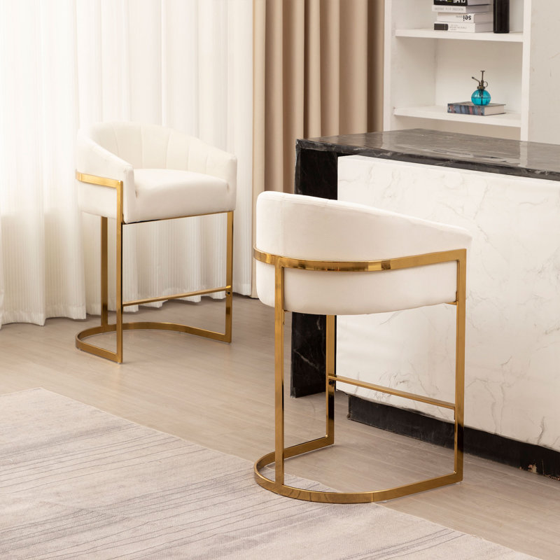 Yes Upholstered Velvet Bar Stool, Beige