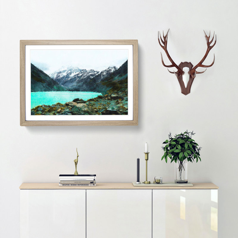Aoraki Mount Cook In New Zealnd - Picture Frame Painti, Oak, 33cm H x 45cm W x 2cm D