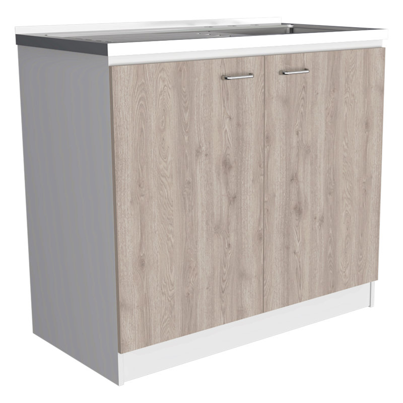 Napoles Utility Sink With Cabinet One Shelf, Double Door Cabinet, Gray