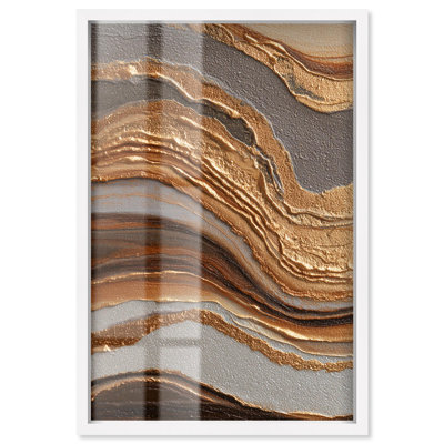 «Flow in Gold Shadowbox Print», art mural abstrait par Art Remedy, cadre blanc, 11 x 16