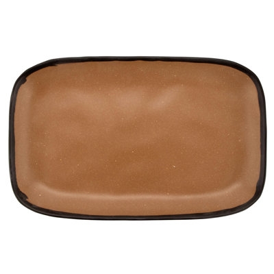 G.E.T. 12" x 7.5" Brown Pottery-Style Melamine Rectangular Dinner Plate (Set of 12)