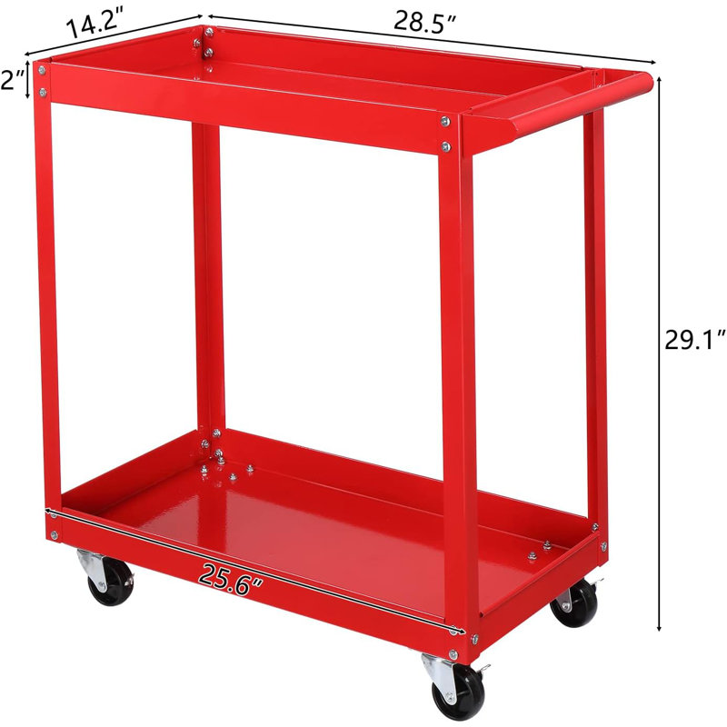 29'' W Steel Tool Cart with Wheels, Red