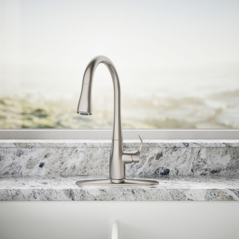 Simplice Single-Handle Pull Down Bar Sink Faucet with Three-Function Sprayhead, Vibrant Stainless
