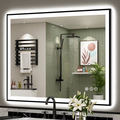 Matte Black Matel Framed Vanity Mirror with Lights, Front-lit and Back-lit, Memory Function, 3 Color Temperatures, Dimmable Light & Anti-fog Tempered Glass ETL Listed LED Mirror