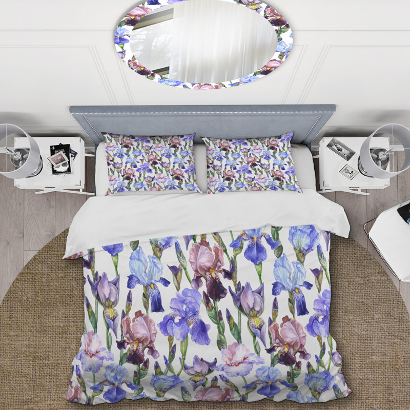 Ensemble de housse de couette fleurs d'iris mauves, Housse de couette pour très grand lit et 2 très