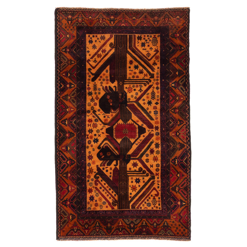 Tapis orange Teimani 3 pi 10 po x 6 pi 7 po