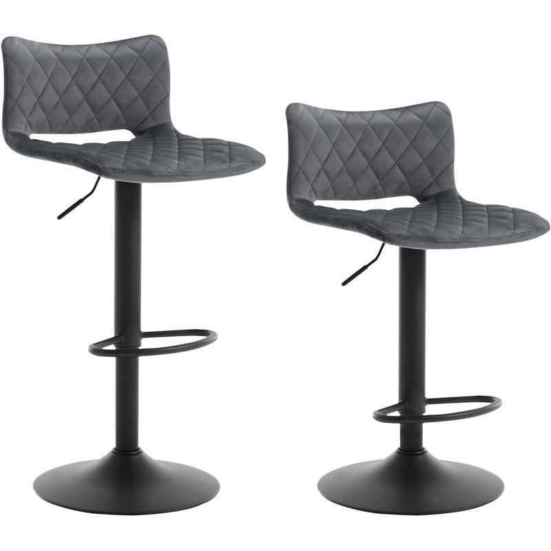 Upholstered Adjustable Height Counter Stool with Metal Frame, Dark Grey