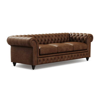 Parma 92" Full Semi Aniline Leather Chesterfield Three Seats Sofa