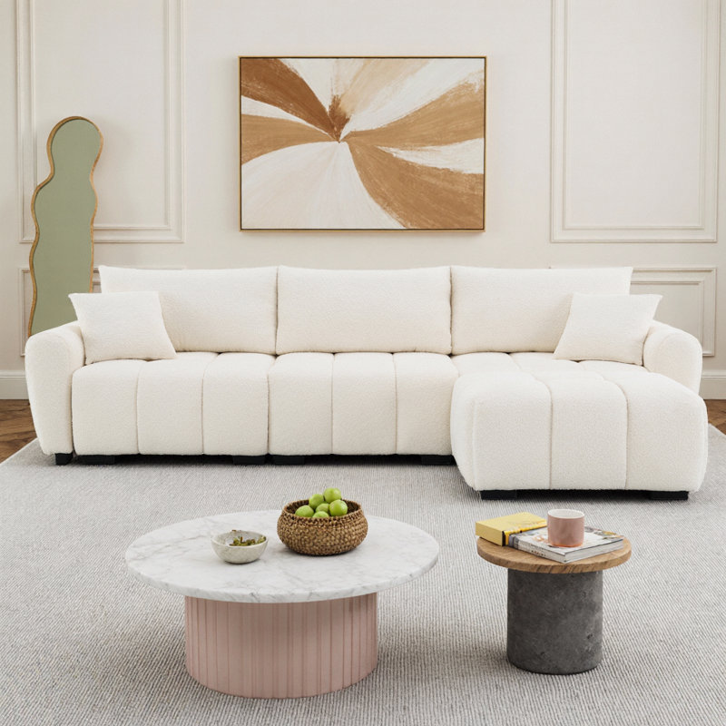 Canapé modulaire en L en forme de L avec tirette, repose-pieds mobile et sièges très larges - crème de 110 po, Crème