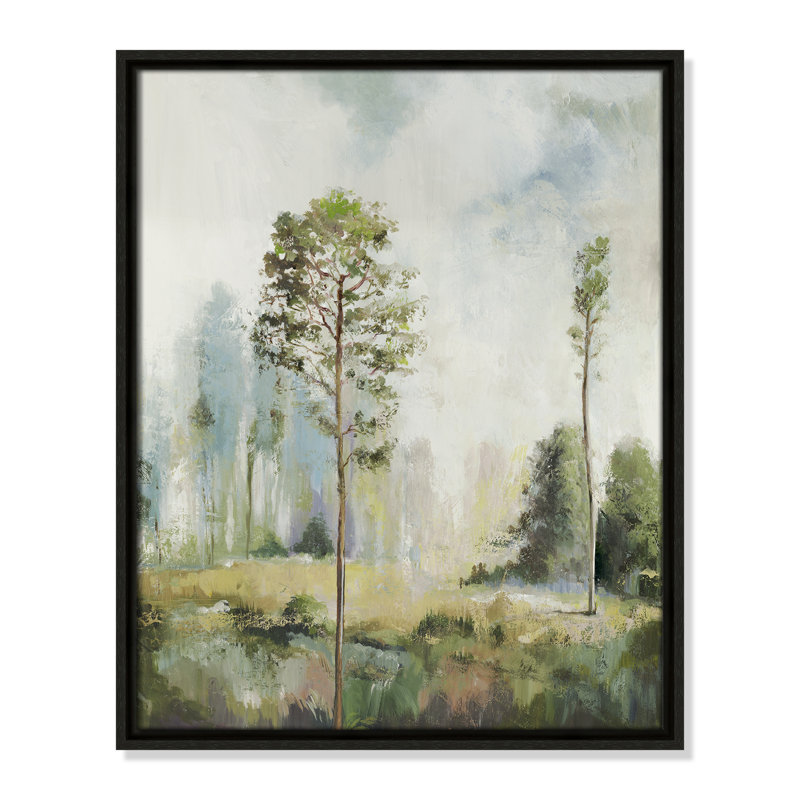 Teton Tall Green Trees I by Teton Pearce - Floater Frame Print on Canvas, 21.5" H x 17.5" W, Espresso