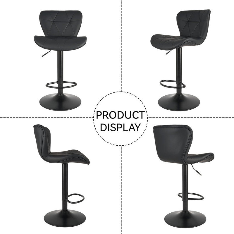 Black Adjustable Swivel Faux Leather Bar Stools Set of 2