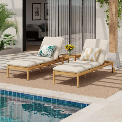 Ford Patio Acacia Wood Chaise Lounges With Adjustable Backrests & Cushions by Lark Manor