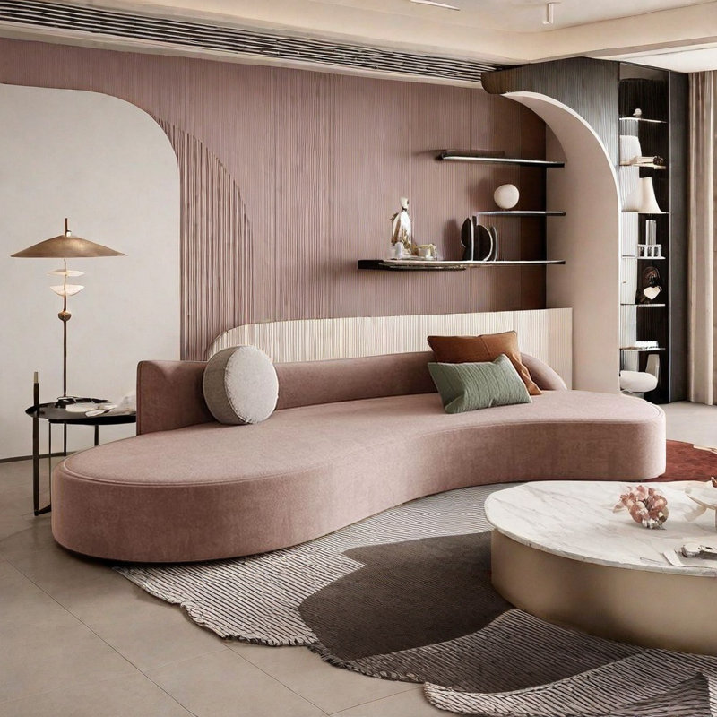 Simple Curved Living Room Sofa, Pink