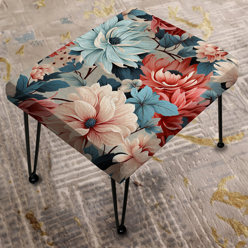 Multicolor Gingham Charm Floral Pattern - Floral Rectangle Ottoman