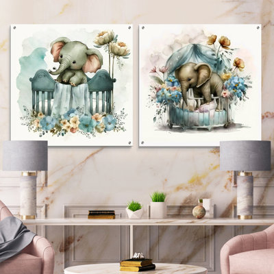 Ariam - Elephant Acrylic Wall Art Glass Set Of 2