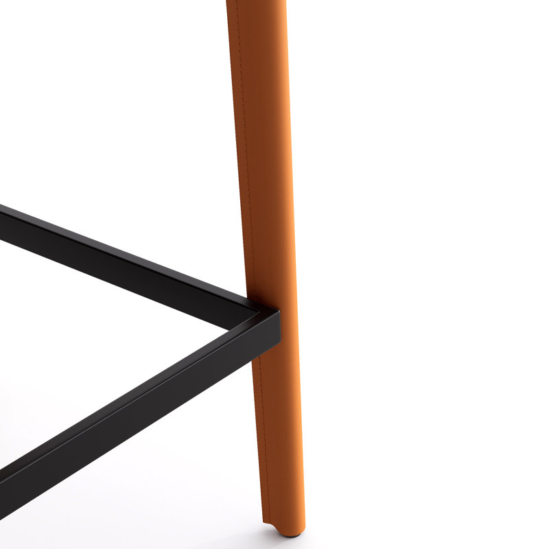 Tabouret de bar H 26 po entièrement assemblé, tabouret de bar rembourré en cuir Saddle avec siège rembourré, tabouret de bar à hauteur de comptoir avec repose-pieds à structure métallique pour comptoir de bar pour îlot de cuisine, orange