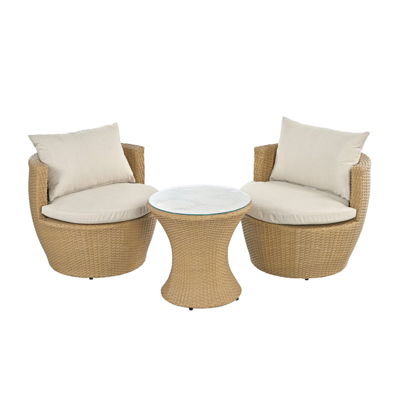 KONO OUTDOOR PATIO 3PC BOHO FAUX WICKER CHAT SET
