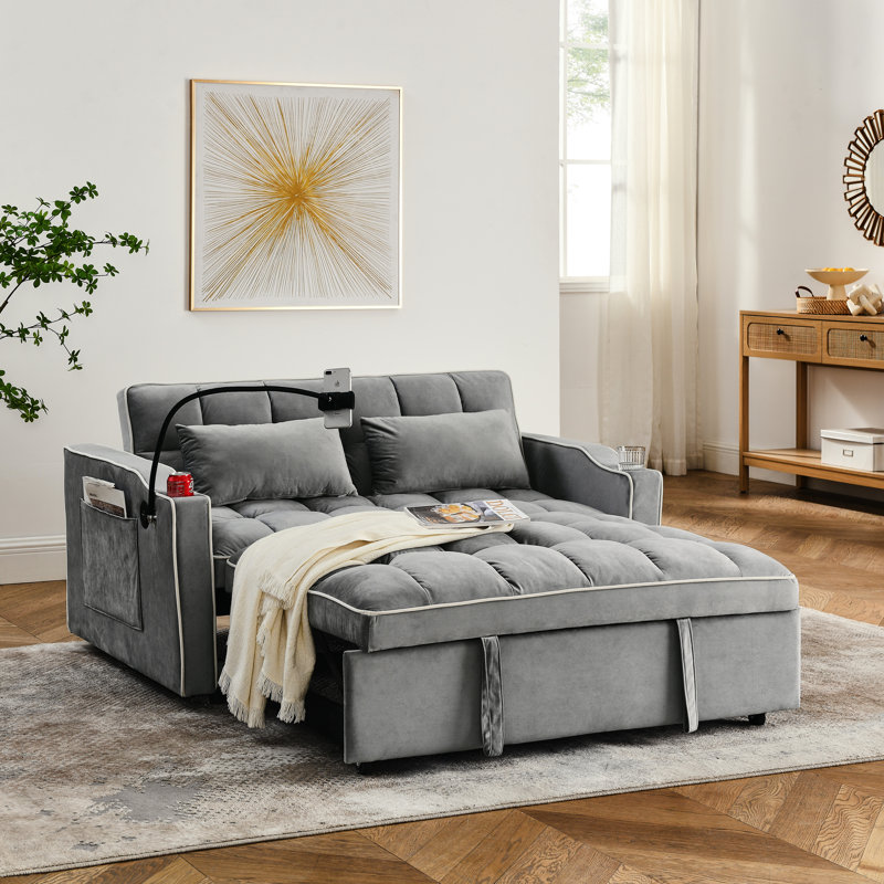 Lit pliable en velours gris 55,51 pouces, dossier réglable avec support de téléphone supplémentaire et / ou téléphone