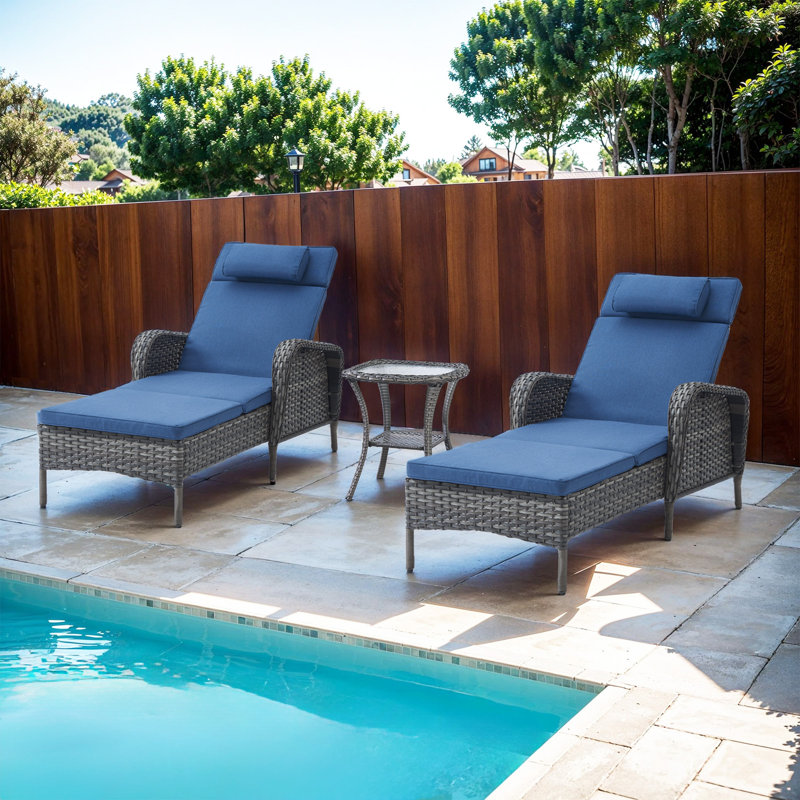 Chaise longue d'extérieur inclinable avec coussins Dahlyla, Bleu, Gris
