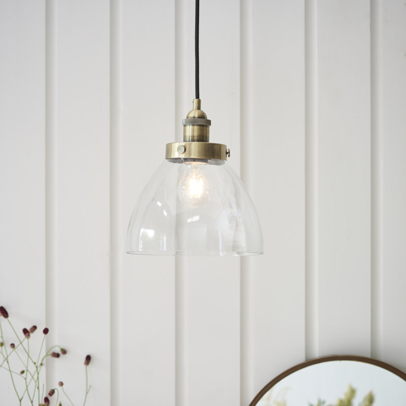 Anais 1 Light Glass Dome Pendant, Brass