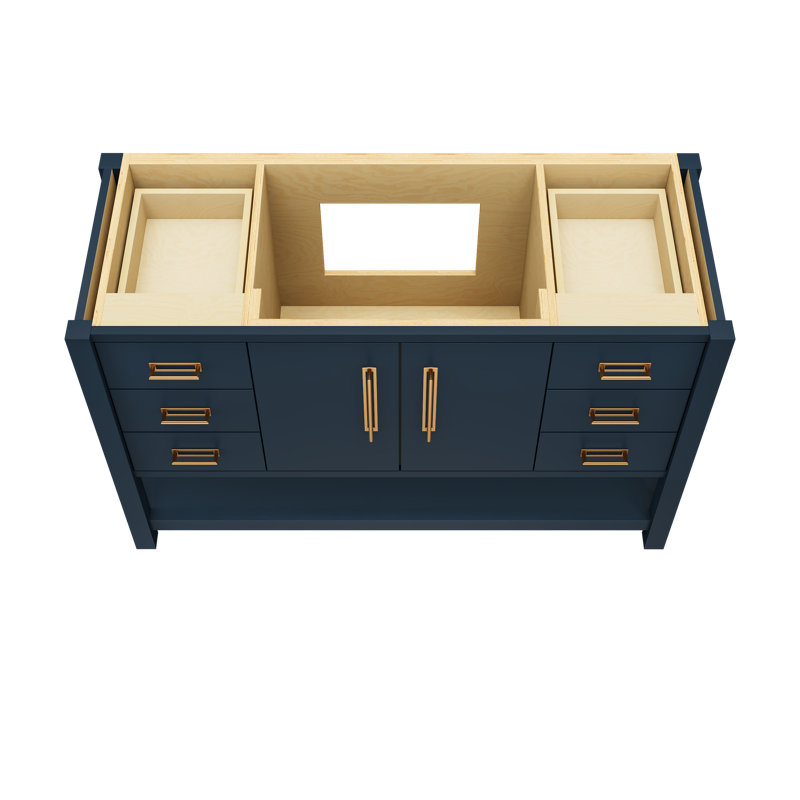 Kiawah Single Extra Wide Bath Vanity, Hague Blue, Satin Gold, 54"