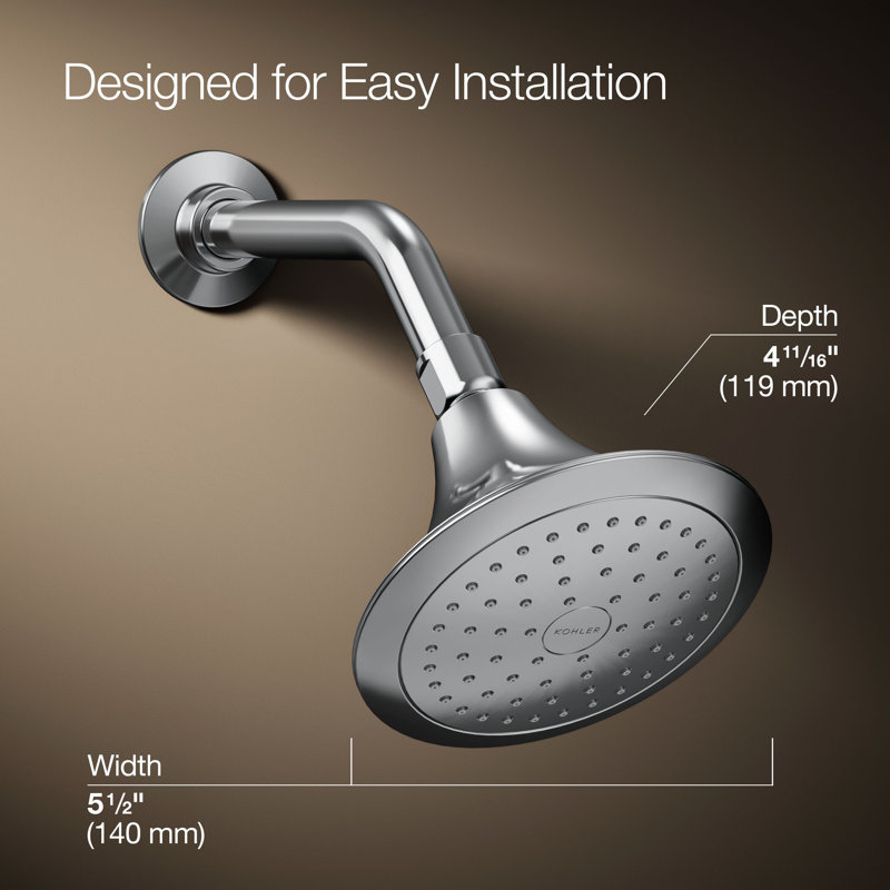 Forte® Wall-Mount Single-Function Showerhead with 66-Nozle 5.5 Inch Sprayface, 2.5 GPM, Polished Chrome