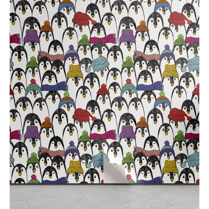 Panneau de papier peint adhésif Baye Penguins, L 13 po x L 100 po
