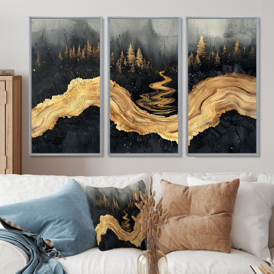 Forêt forêt de cristal onyx I - art mural forêt grand - 3 panneaux