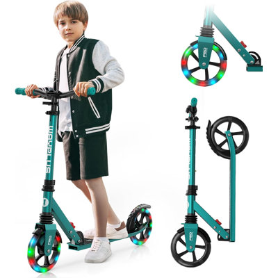 FED Fitness Wayplus Series KS3-G Foldable Kick Scooter, 240 lb Capacity, 8 in Wheels, Ages 6+ with 4 Adjustable Heights