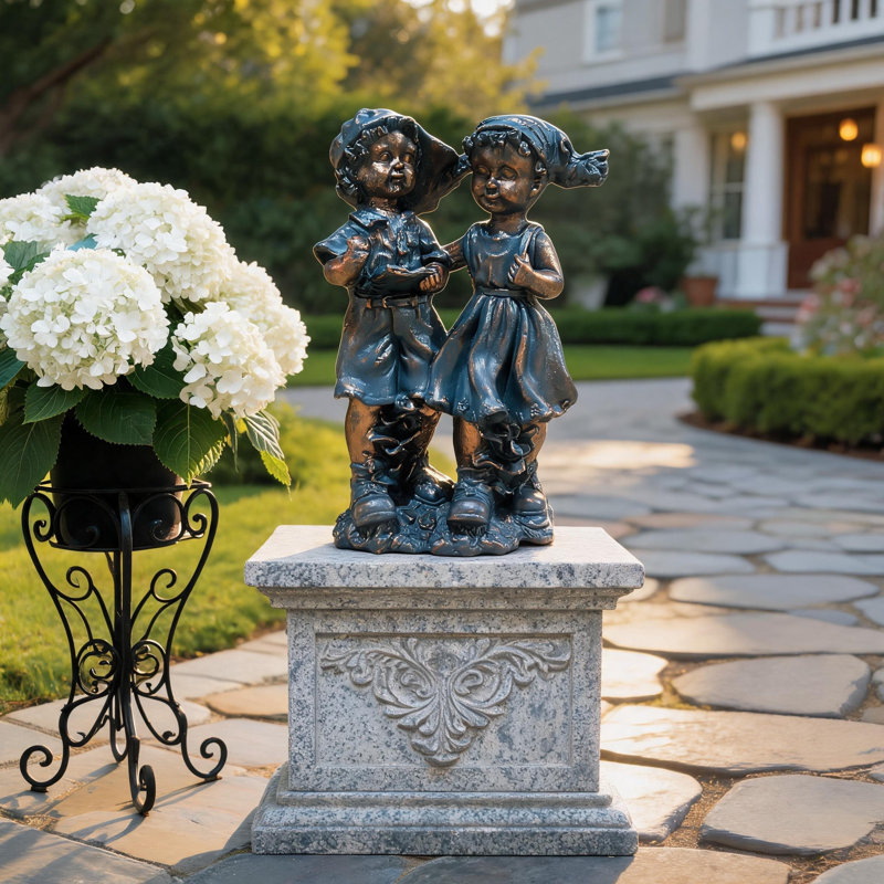 Ensemble de statue de jardin garçon et fille en oxyde de magnésium, résistant aux intempéries pour patio