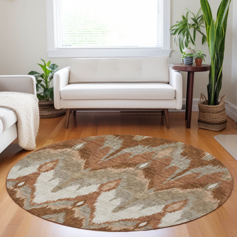 Premium Machine Washable Prisco Paprika Rug, Round 8'
