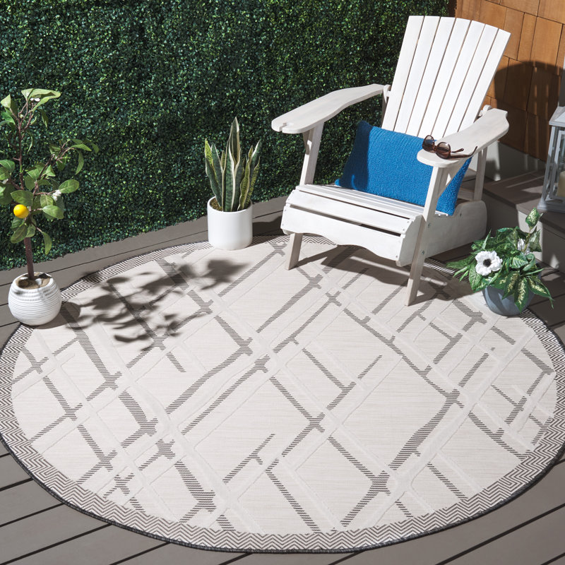 Tapis d'intérieur / extérieur à motif géométrique Kenenth Performance, Rond 6 pi 5 po