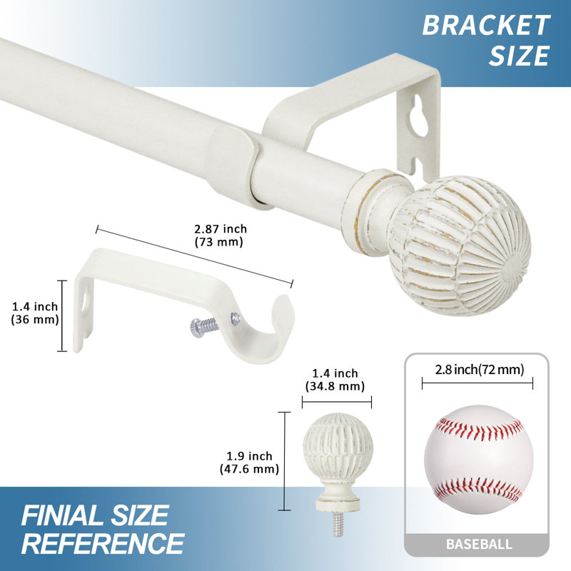 Tringle à rideaux télescopique simple 5/8 po Charlton Home®, Blanc, 28" - 120"