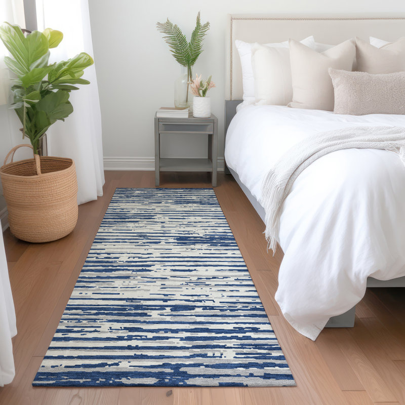 Premium Machine Washable Prisco Navy Rug, Runner 2'3" x 7'6"
