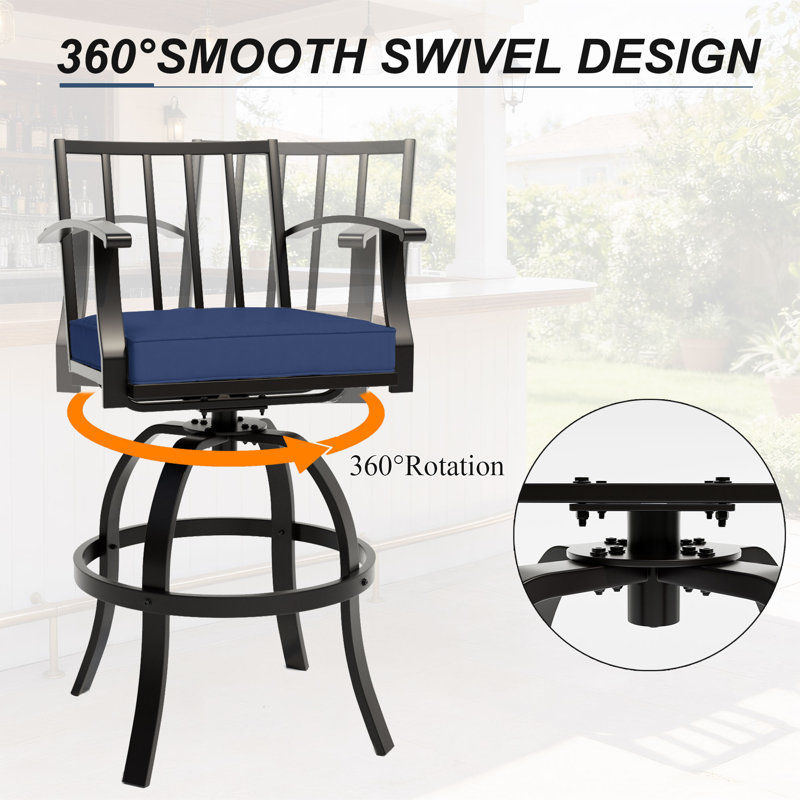 3-Piece Bar Dining Set With Swivel Armrest Chairs And Square Table, 2, Navy