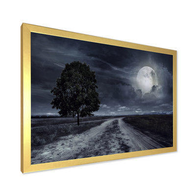 Route pavée sous une pleine lune - photographie sur toile